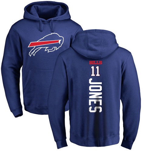 Men NFL Buffalo Bills #11 Zay Jones Royal Blue Backer Pullover Hoodie Sweatshirt->nfl t-shirts->Sports Accessory